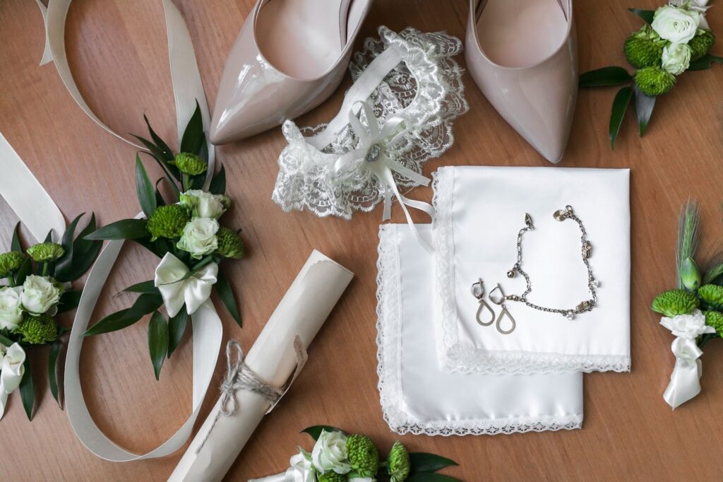 Top view of bride accessories